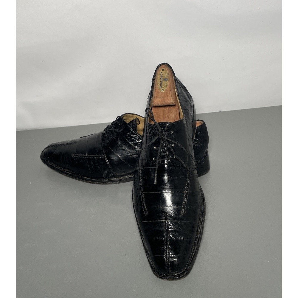 BELVEDERE Genuine Eel Leather Dress Shoes Size 10.5 Black